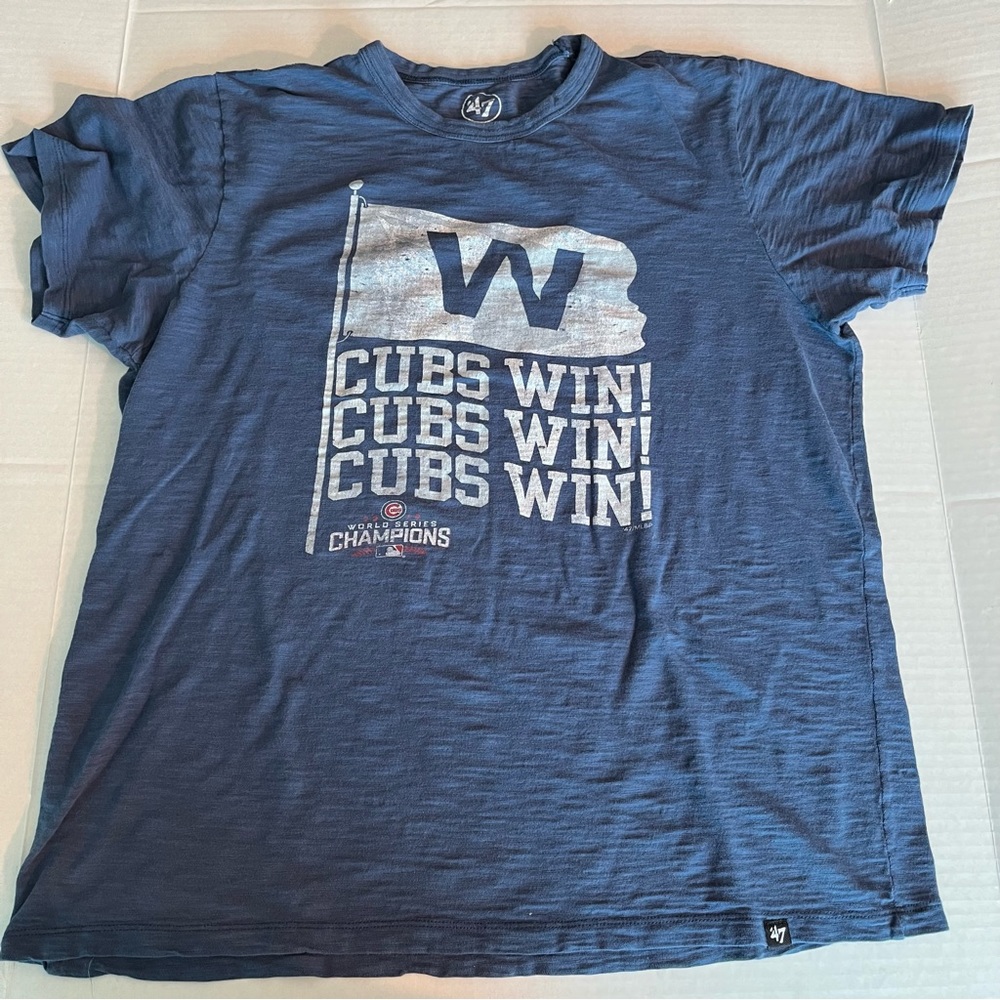 Chicago Cubs T-Shirt L Blue 2016 W Series DISTRESSED 1-Side FADES Cotton Scrumm